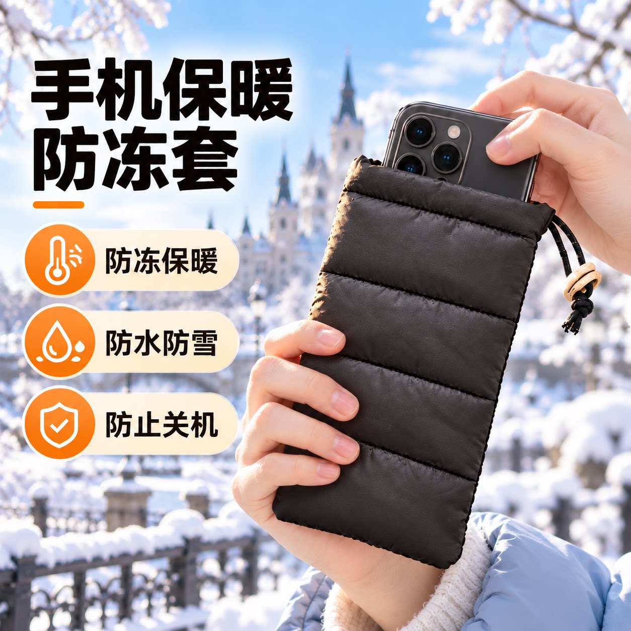 冬季户外手机保暖套东北哈尔滨旅行防冻关机神器羽绒棉保温保护套