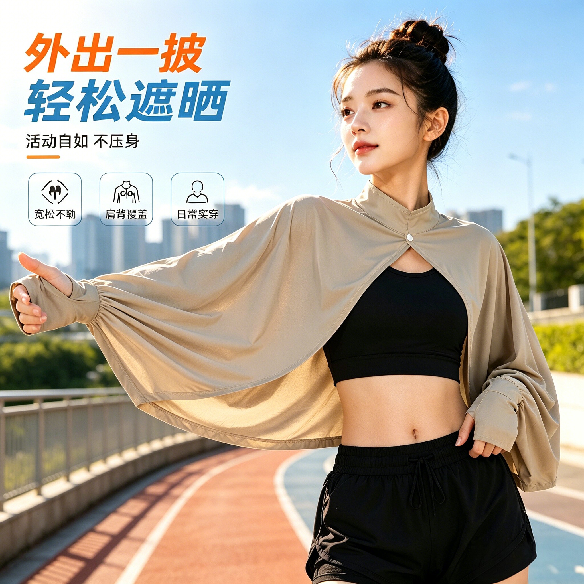 防晒披肩女夏季骑车开车防太阳光罩衫斗篷透气宽松长袖冰丝薄外套