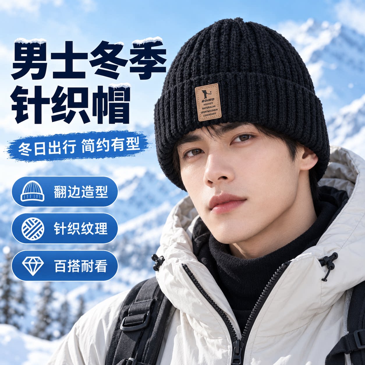 毛线帽子棉帽男冬天针织帽