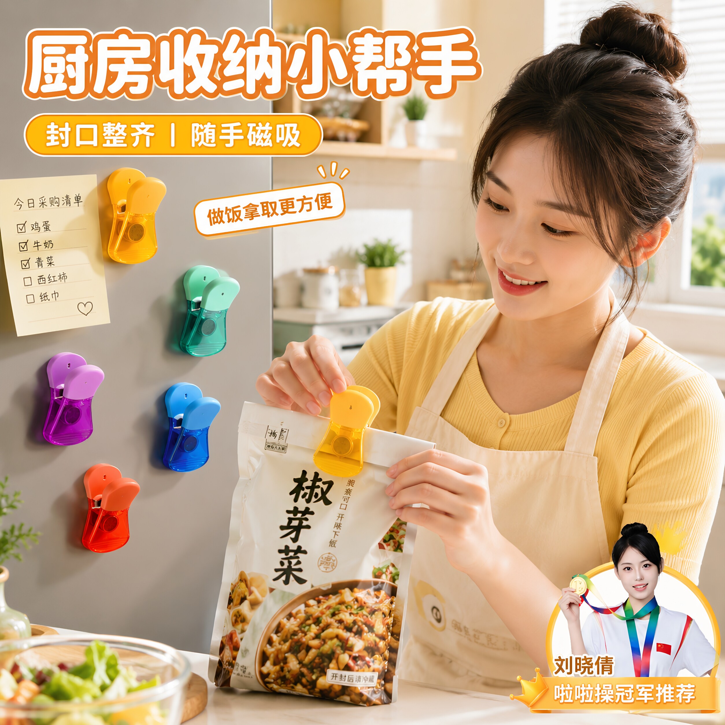 密封夹食物袋子强力封口夹可磁吸厨房薯条茶叶调料猫粮防潮密封