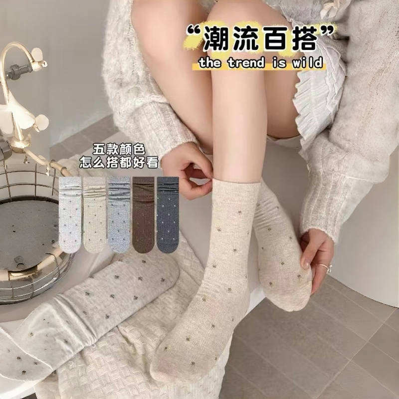 2025新款袜子女中筒袜ins潮网红款波点袜子秋冬款堆堆袜可爱百搭