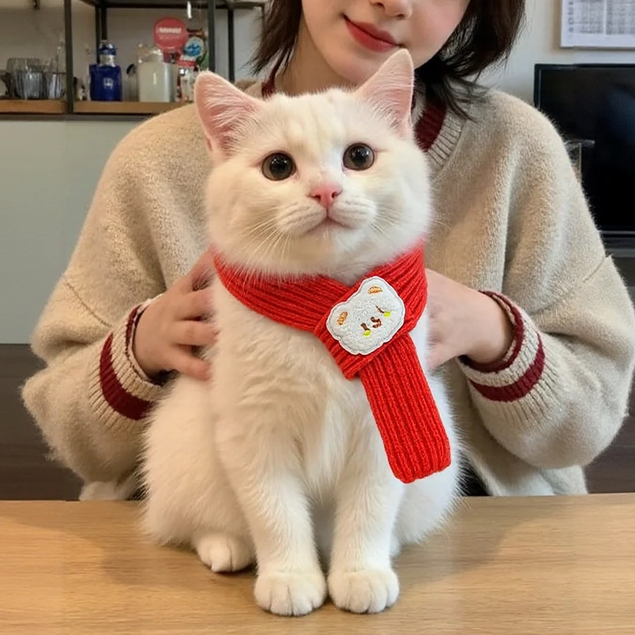 猫狗红色毛线保暖围脖