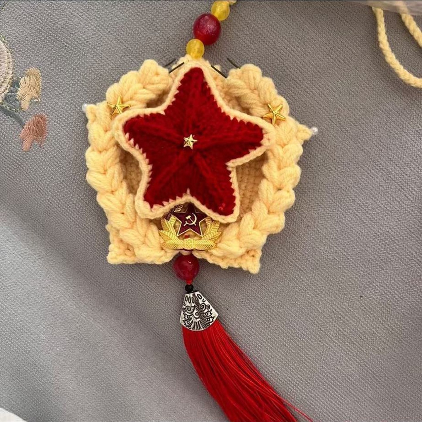 麦穗五角星车挂钩织diy材料包毛线手工钩针车载挂件送个男友礼物