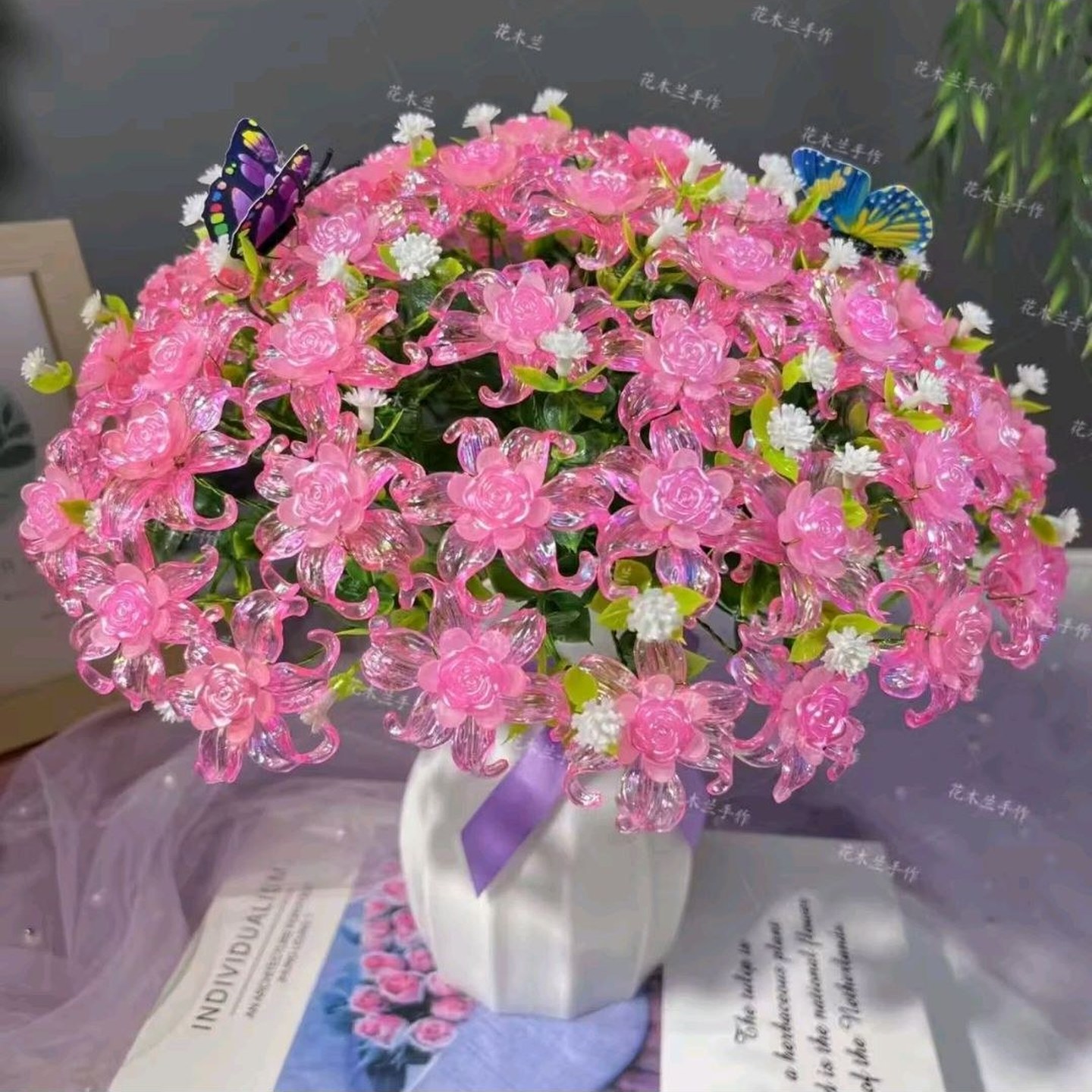 粉红送荷叶防摔花瓶卷心玫瑰客厅摆放花手工DIY手工编织花束材料