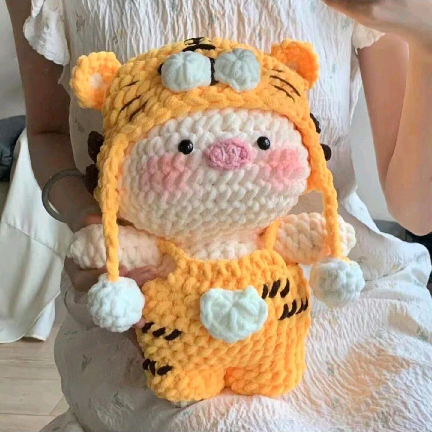 冰条毛线钩针老虎猪猪玩偶diy自制材料包手工钩织抱枕摆件送礼物