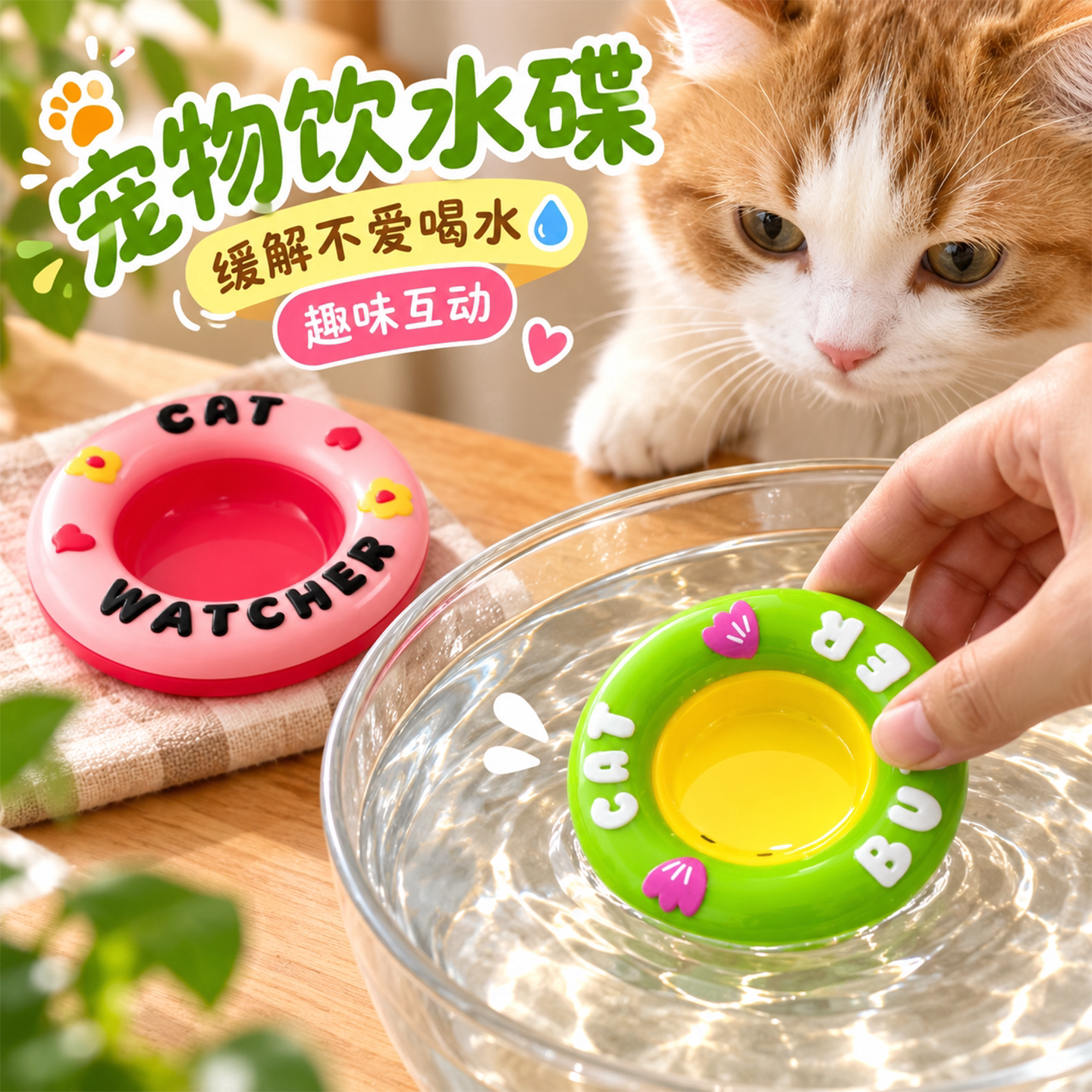 猫咪骗水神器猫咪喝水引诱骗猫喝水狗喂猫喝水悬浮猫条宠物饮水碟