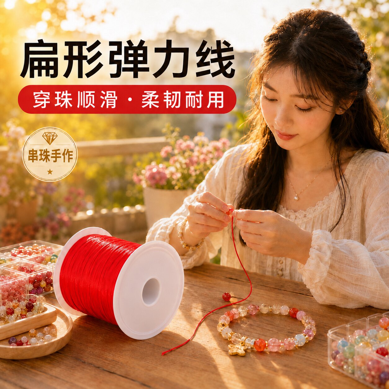 弹力线皮筋扁形手串手链水晶松紧线手工DIY串珠线弹力绳