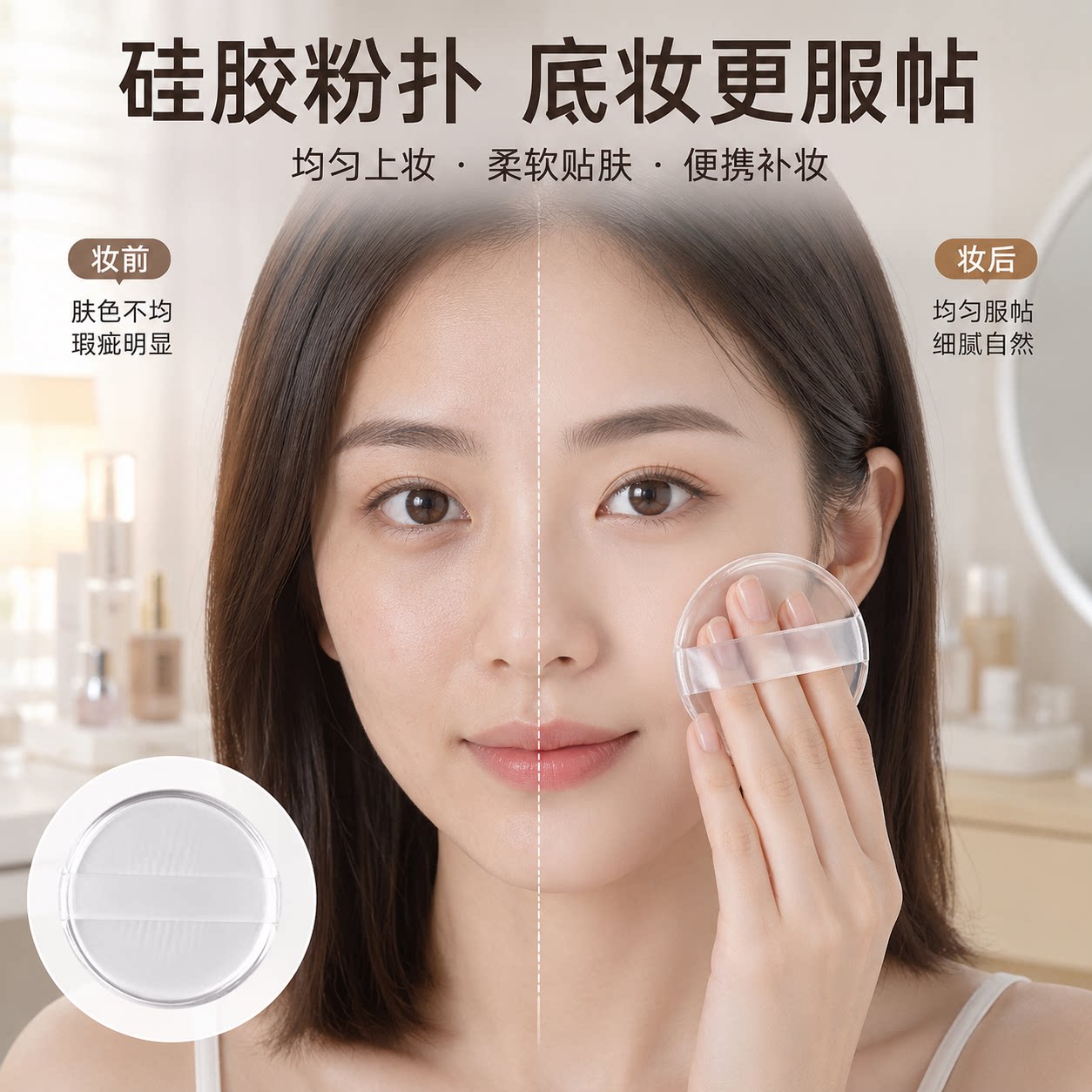 硅胶果冻粉扑干湿两用服帖不吃粉