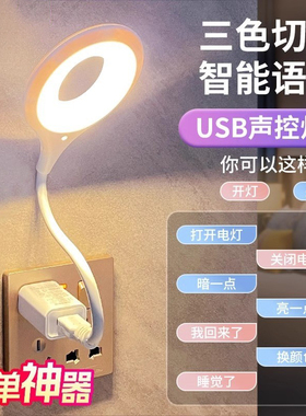 智能语音控制小夜灯泡USB声控感应卧室床头睡眠家用2025新款台灯