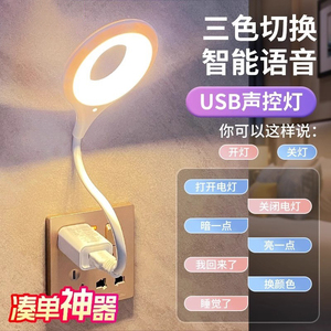 高灵敏语音控制小夜灯泡USB声控感应卧室床头睡眠家用2025台灯