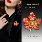 红色枫叶胸花满钻胸针高档女精致别针高级感气质西服高端迎宾配饰