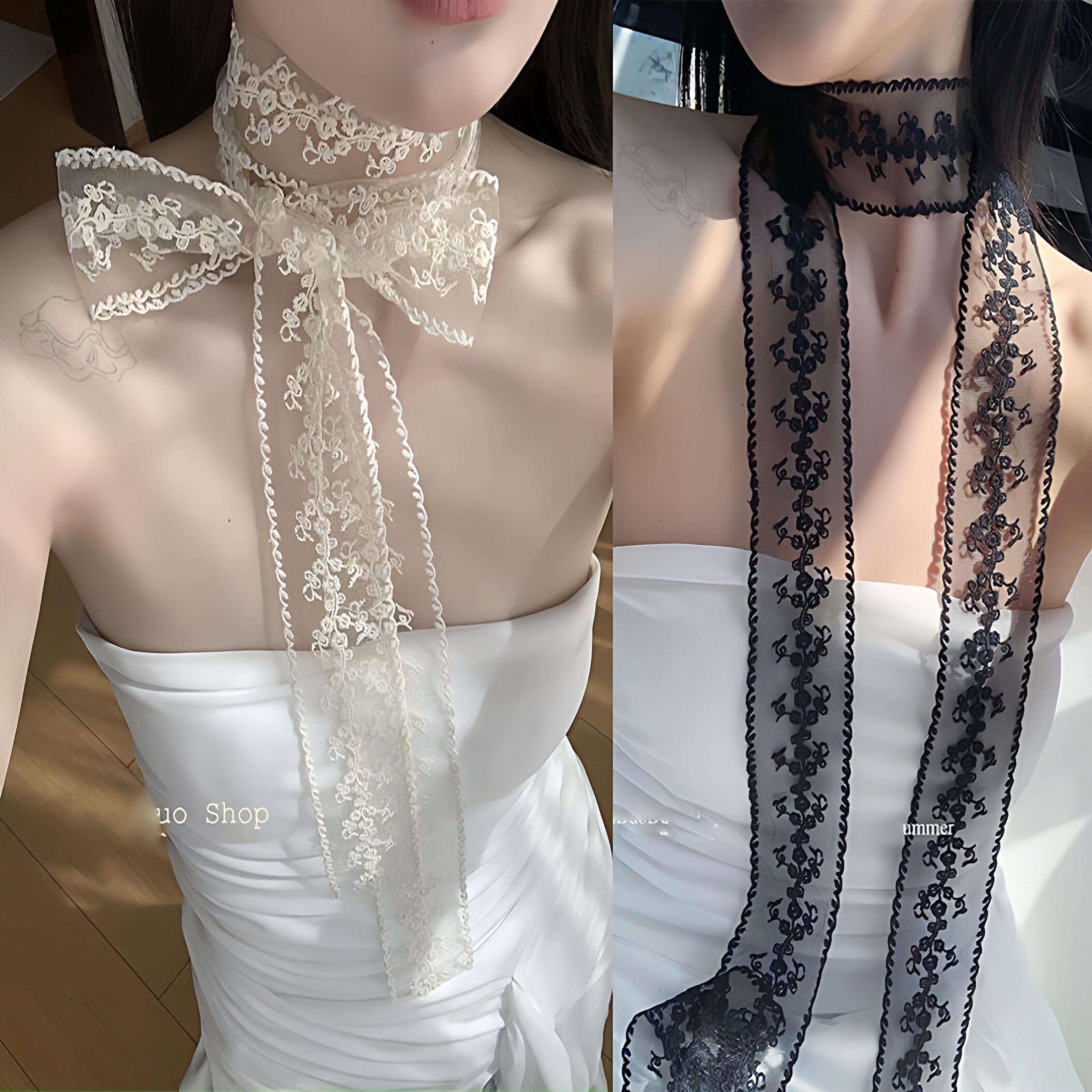 蕾丝花边丝带韩版百搭细长丝巾复古装饰领巾腰带发带春夏系脖蕾丝