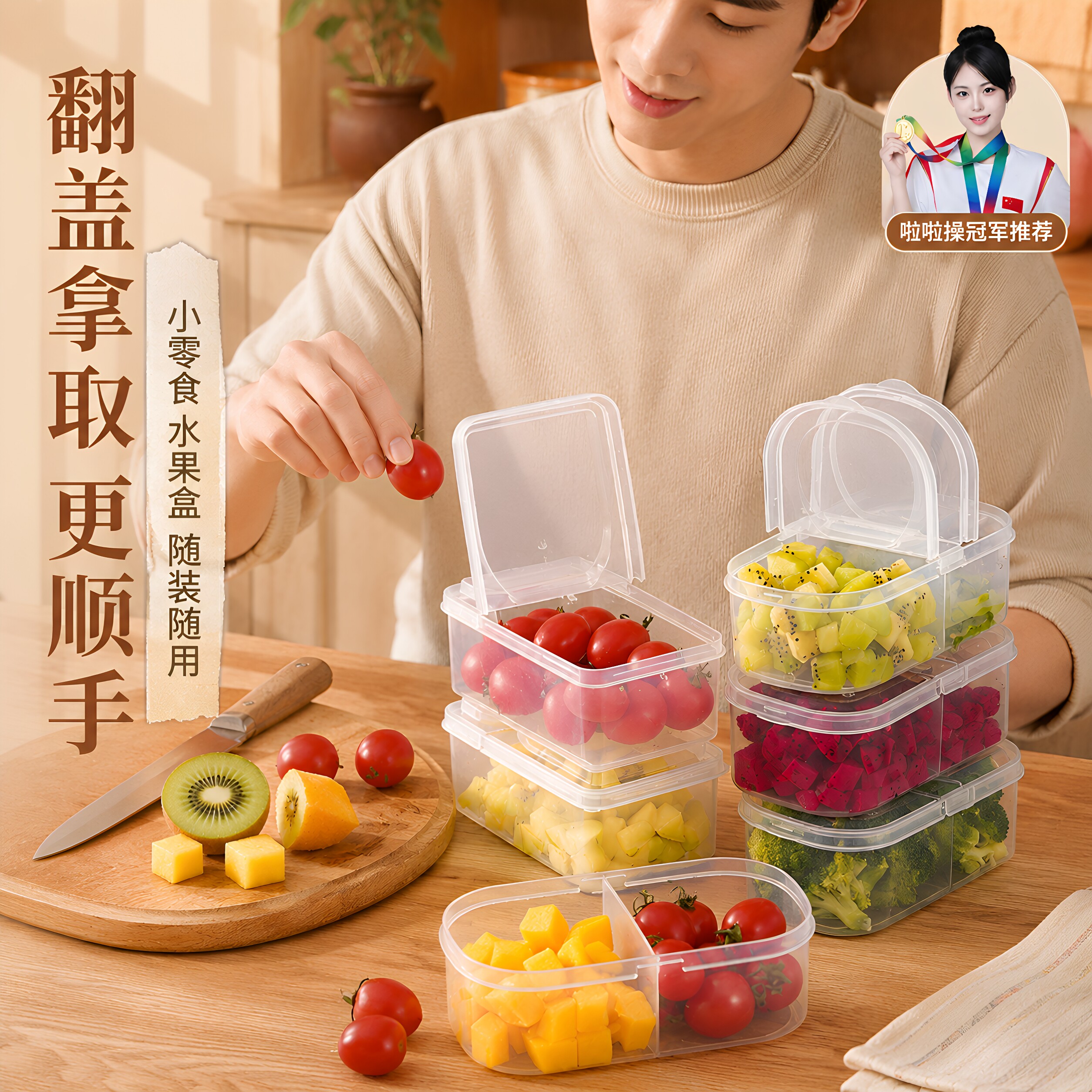 装水果盒子外出携带小学生食品专用野餐透明便当盒分隔收纳保鲜盒