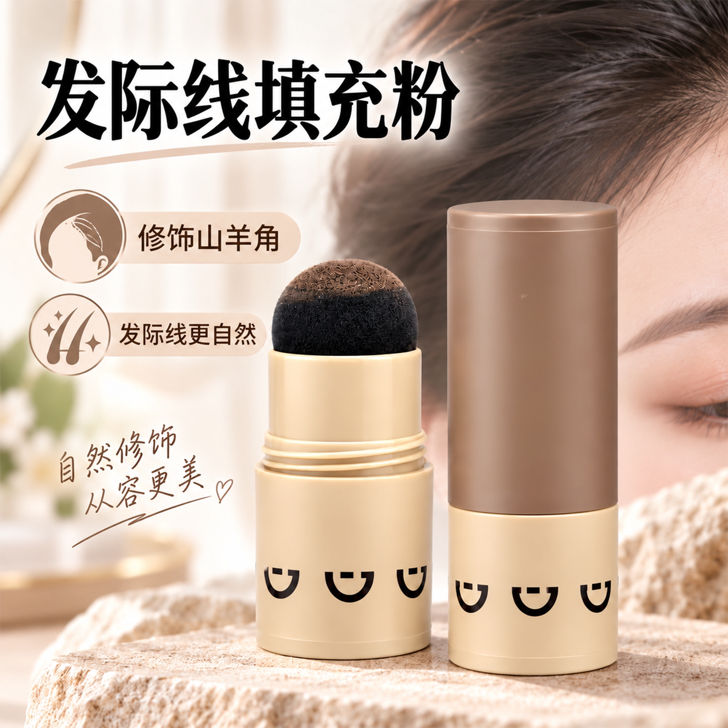自然黑发际线粉发缝遮盖蓬松