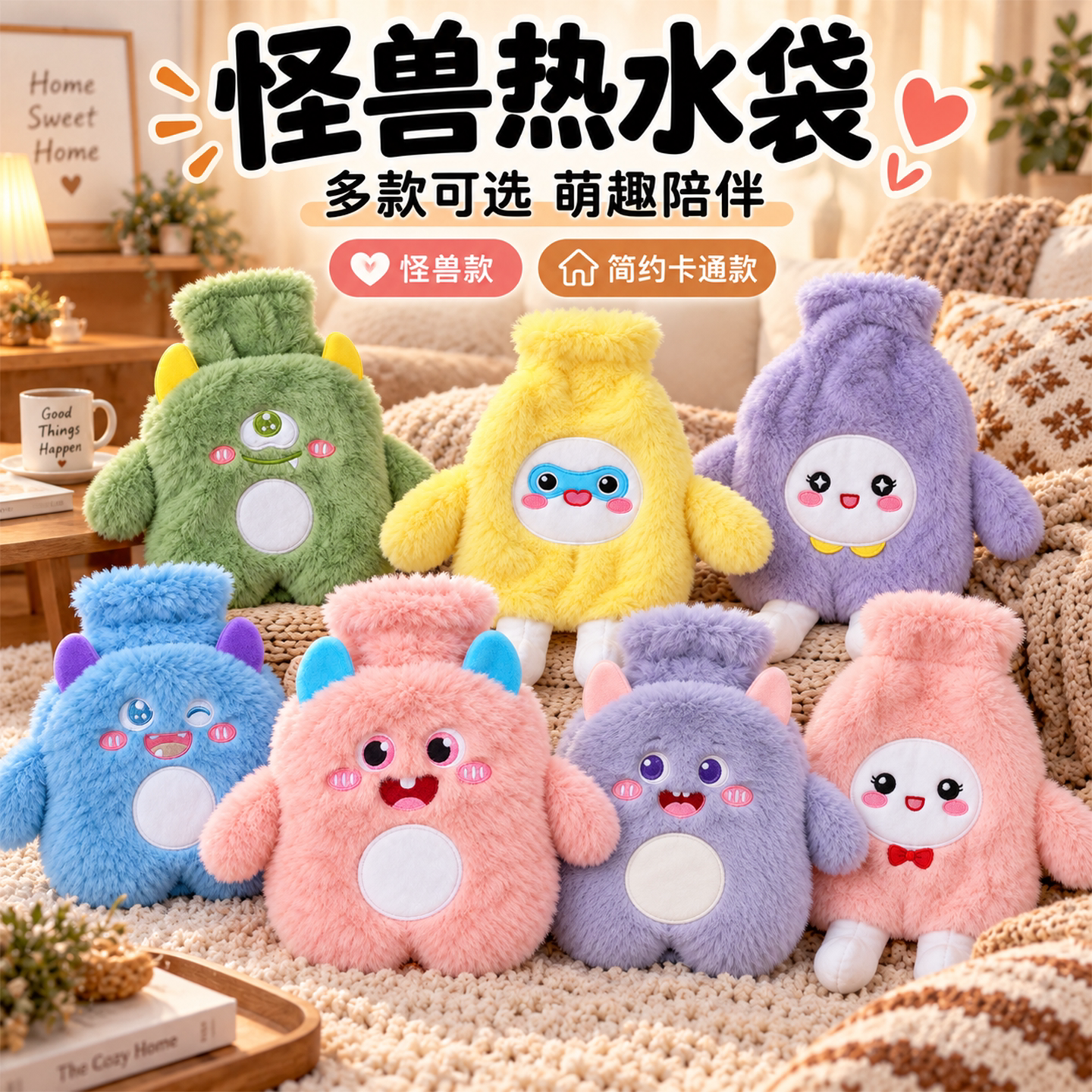 毛绒卡通迷你注水热水袋暖手宝