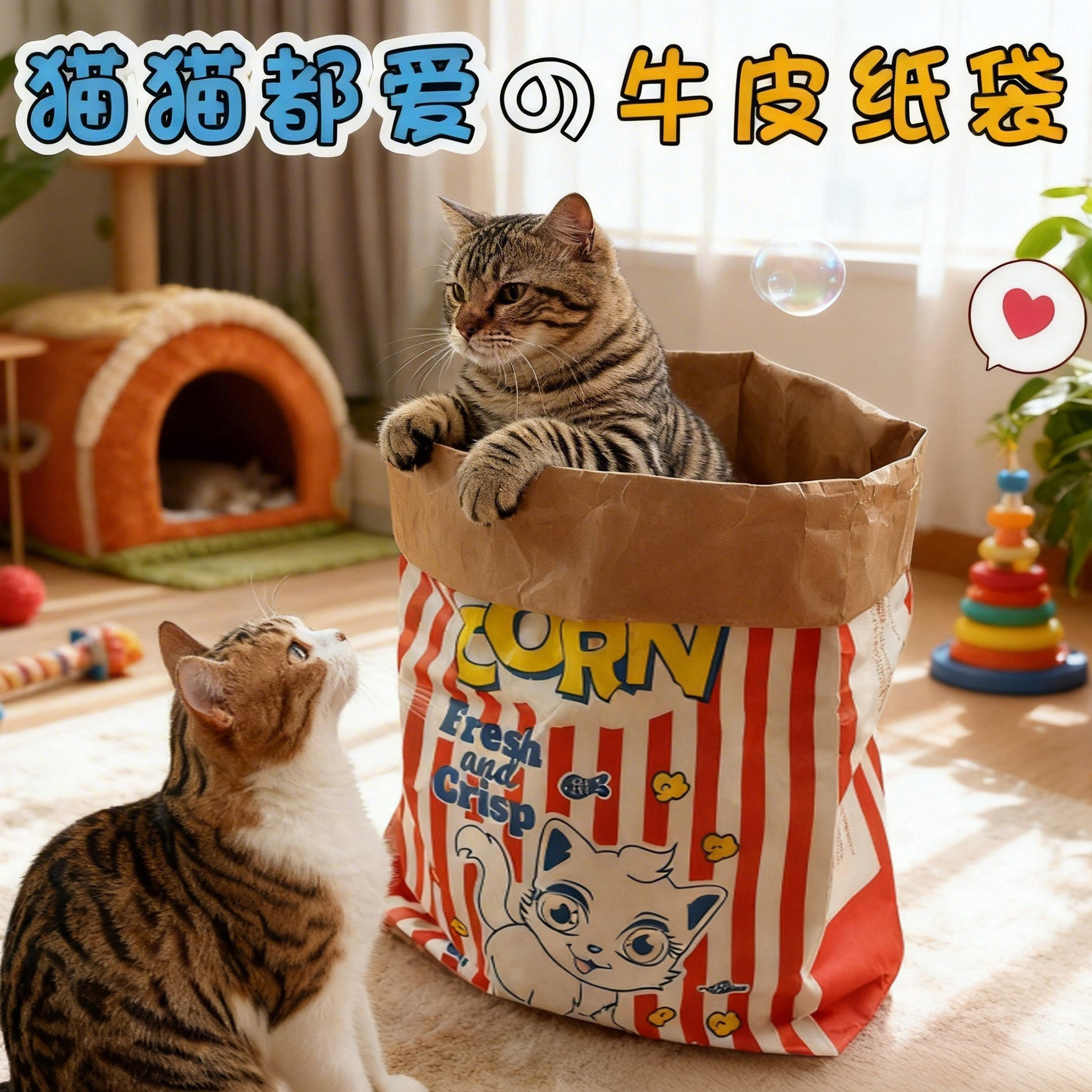 猫咪牛皮纸袋可爱益智减压逗猫捉迷藏袋四季用磨爪耐撕猫抓板玩具