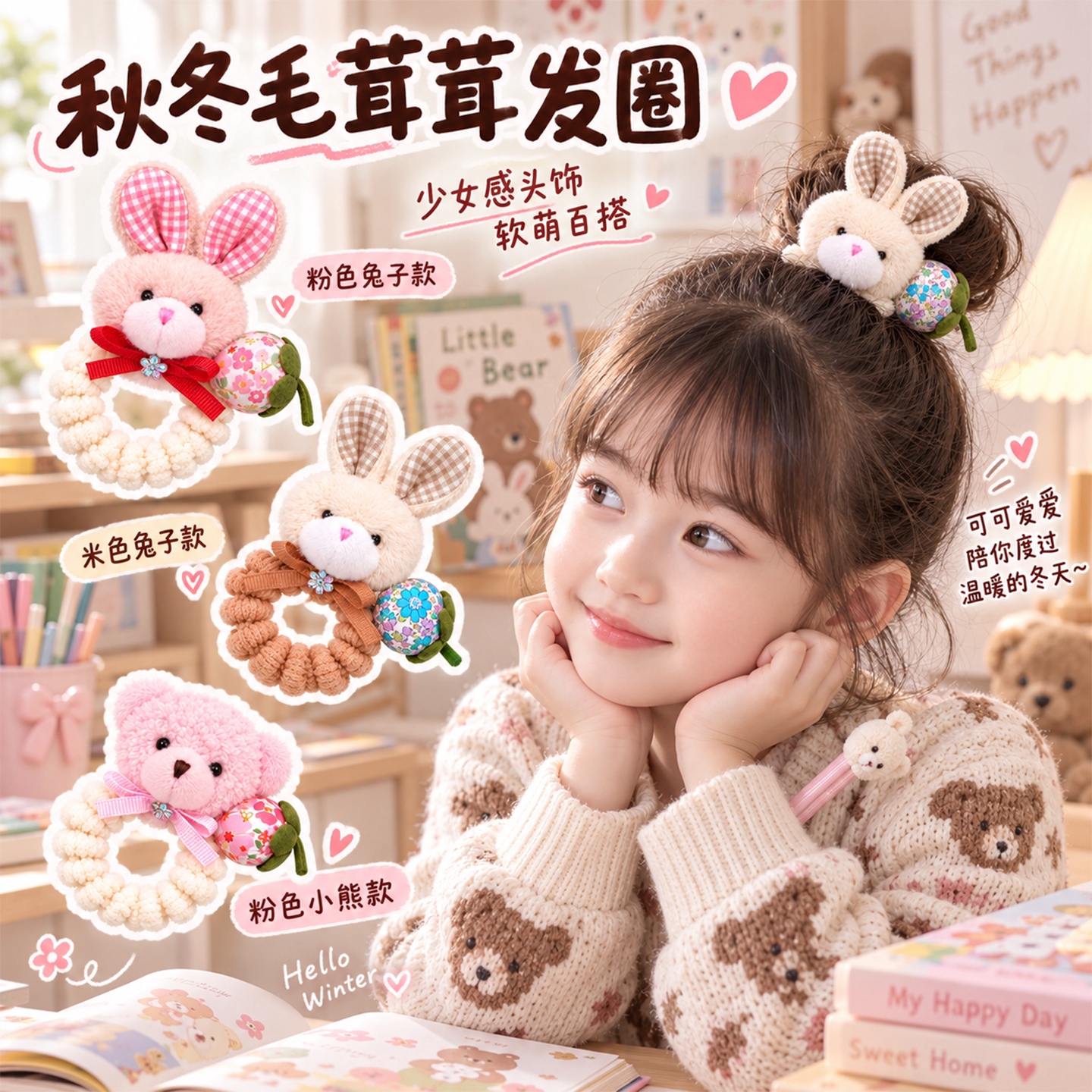 儿童可爱毛绒兔子发圈