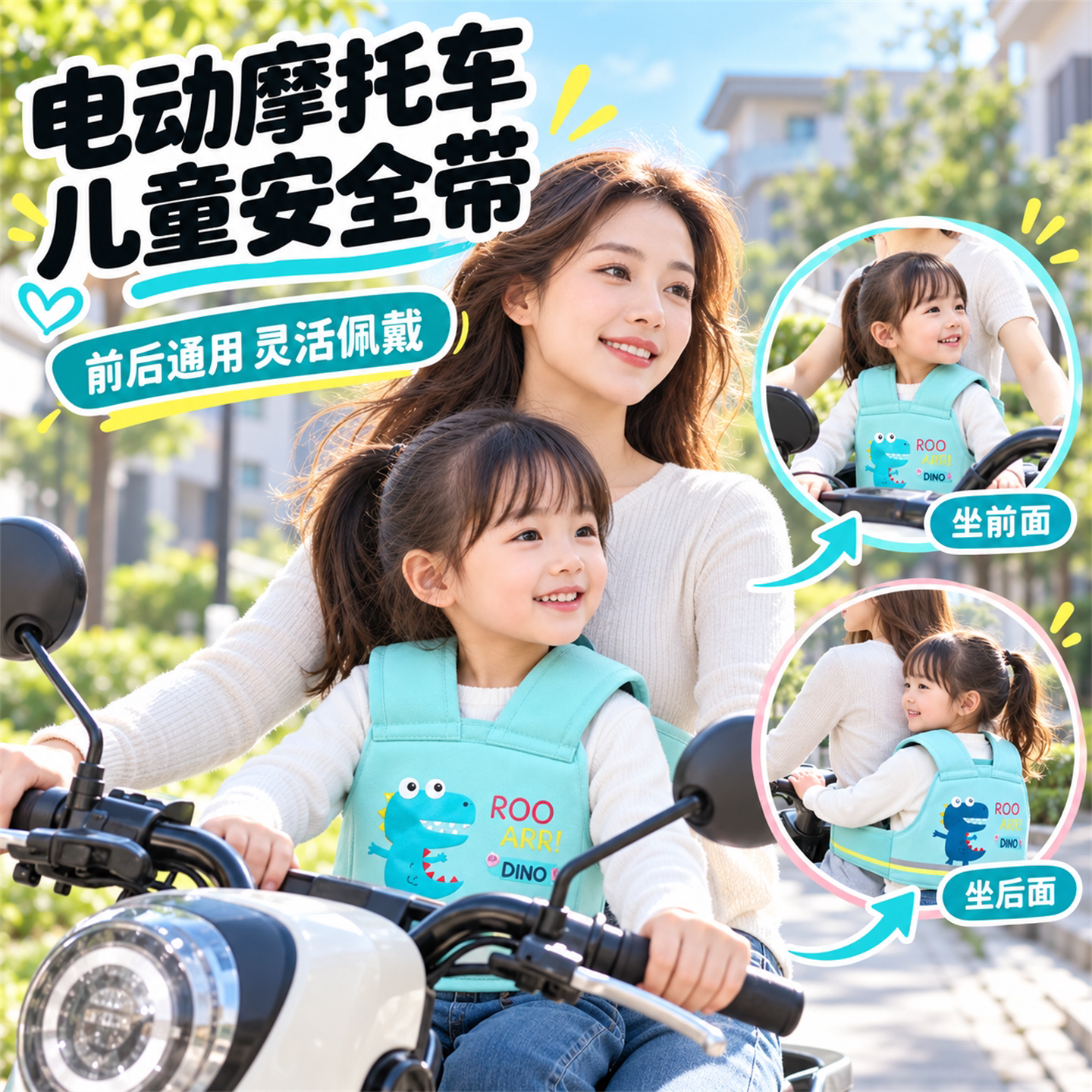 电动摩托车儿童安全带卡通款骑行