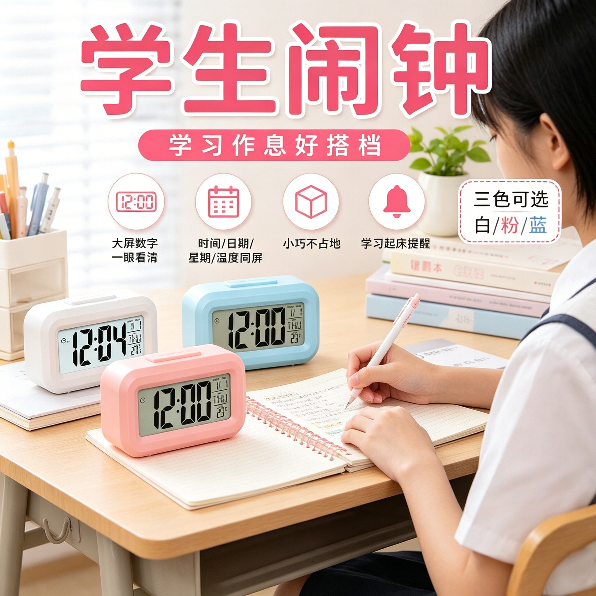 闹钟起床神器学生专用2026新款智能电子小时钟儿童床头男女孩闹铃