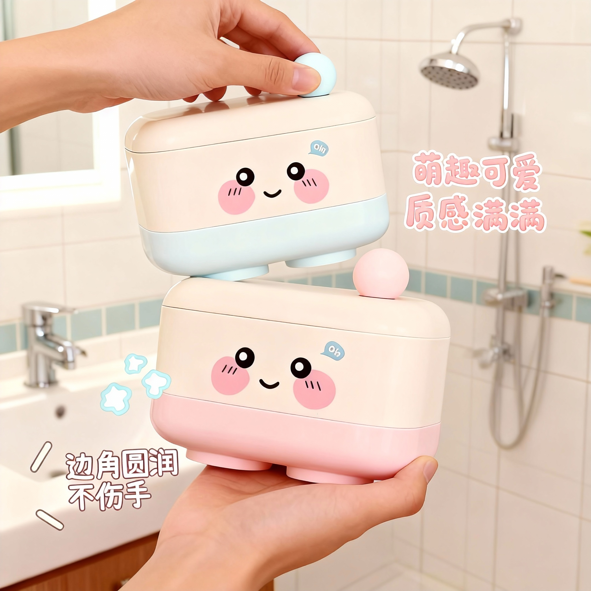 可爱肥皂盒家用卫生间双层沥水香皂盒便携学生宿舍带盖香皂收纳盒