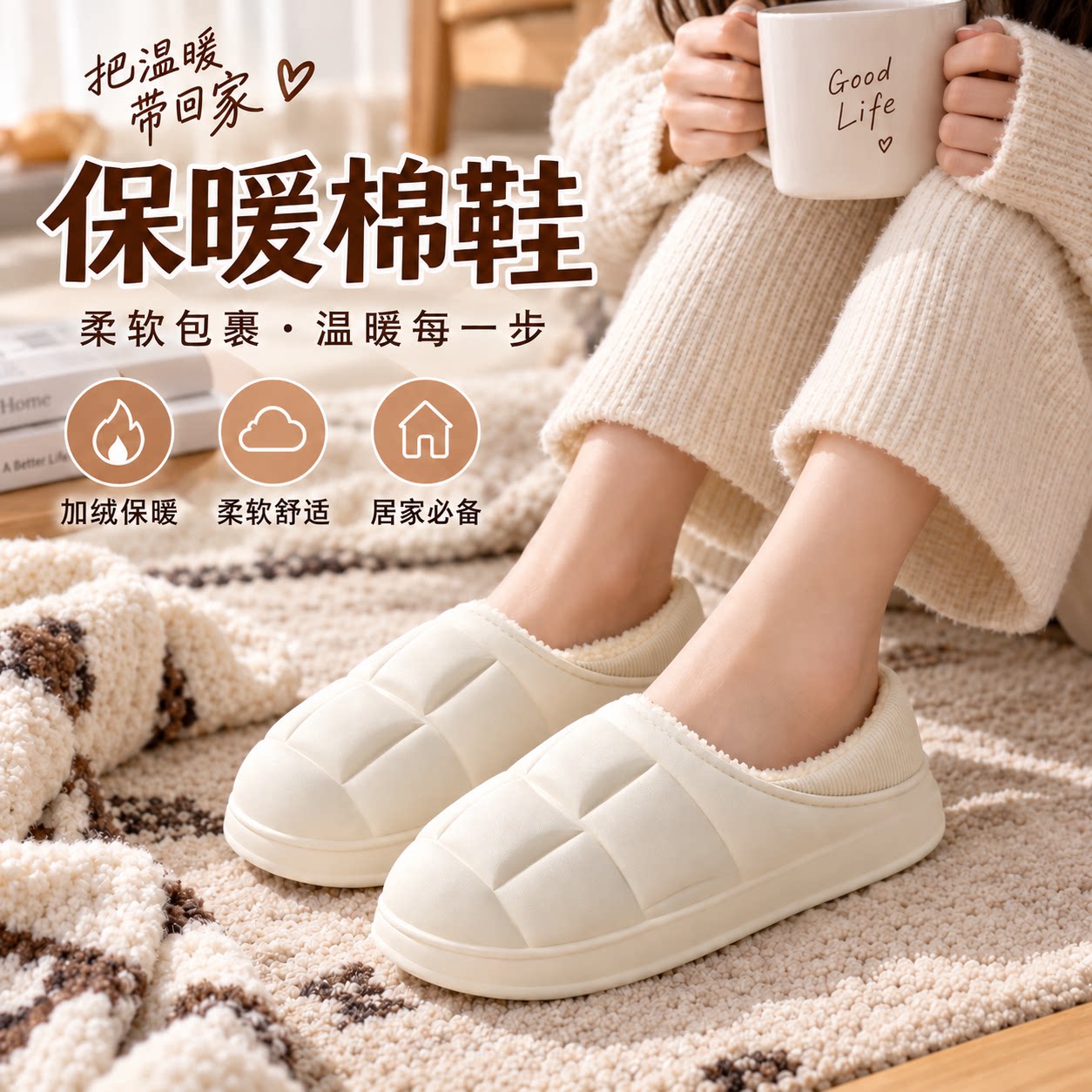 踩屎感棉拖鞋女室内防水秋冬