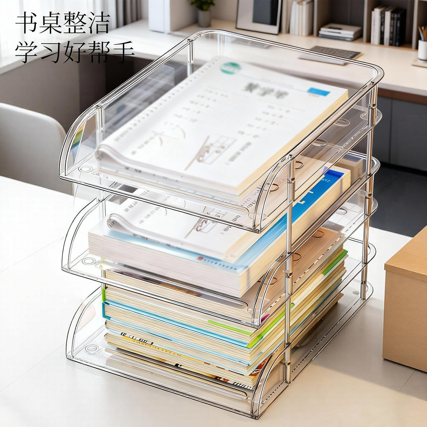 桌面书桌收纳置物架办公室文件书本分层收纳盒学生学科分类收纳架