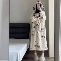 Fairisland-patterned cape bathrobe, thickened coral fleece, soft touch, hooded home wear, coat, pajamas for women in winter thumbnail 3