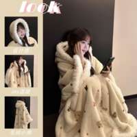 Fairisland-patterned cape bathrobe, thickened coral fleece, soft touch, hooded home wear, coat, pajamas for women in winter thumbnail 2