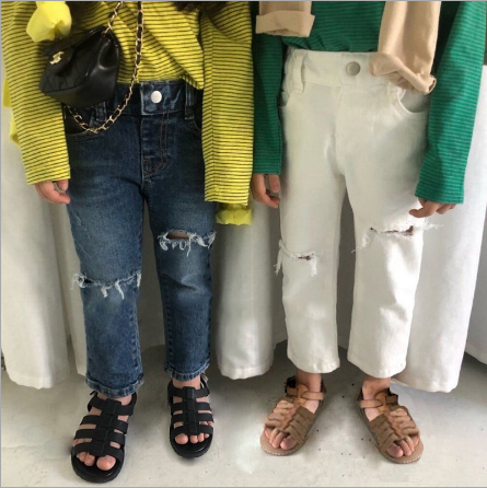 厂家直批秋装新款男女儿童 牛仔裤韩版时髦洋气破洞裤爆款