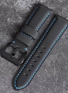 原装款尼龙碳纤维格纹适用沛纳海441 PAM1661真皮表带22 24 26MM