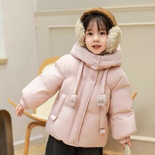 儿童短款羽绒服女中小童2025新款连帽云朵泡芙蓬松面包服保暖外套