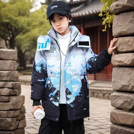 儿童羽绒服男童中长款2024新款加厚中大童青少年男孩帅气冬装外套