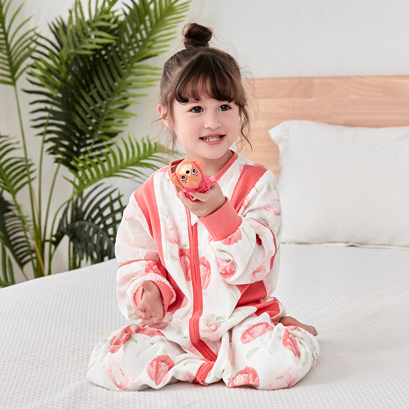 A类儿童睡袋婴儿竹纤维分腿睡袋竹棉纱布宝宝抗菌睡衣可拆袖爬服