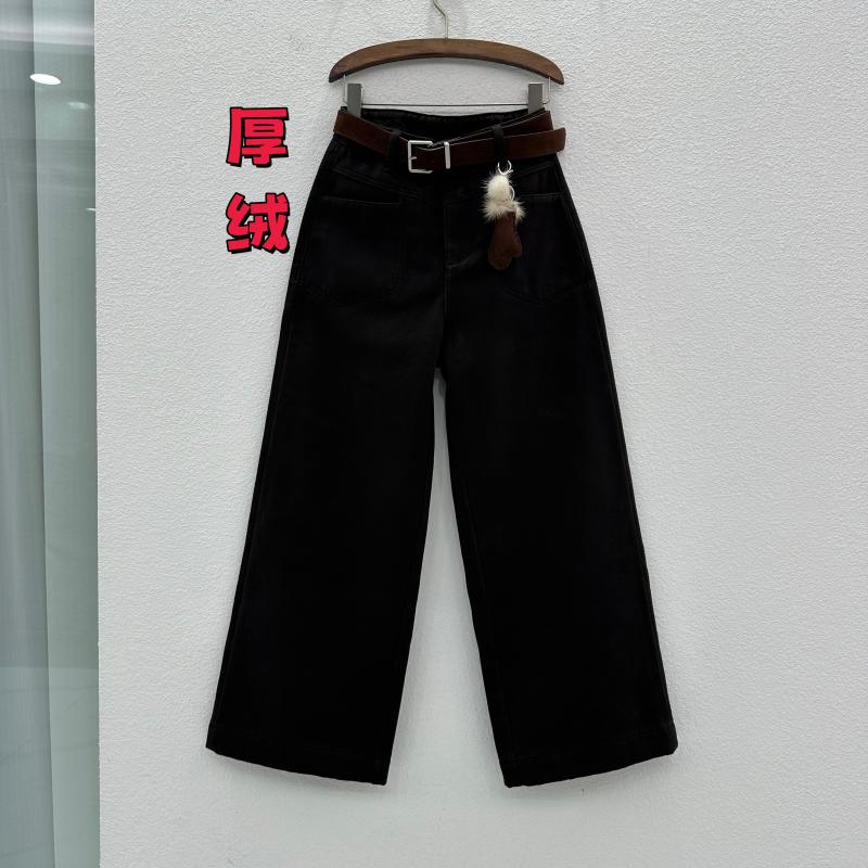 酷希莱61089加绒加厚咖啡色牛仔裤女2025冬季宽松显瘦大桶阔腿裤