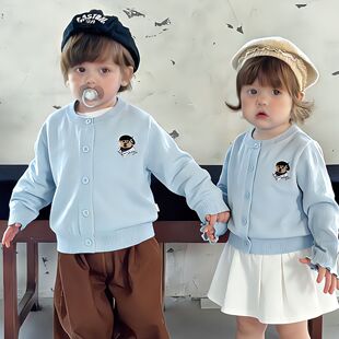 春秋季新款儿童针织开衫毛衣清爽春天韩系刺绣小熊百搭洋气小外套
