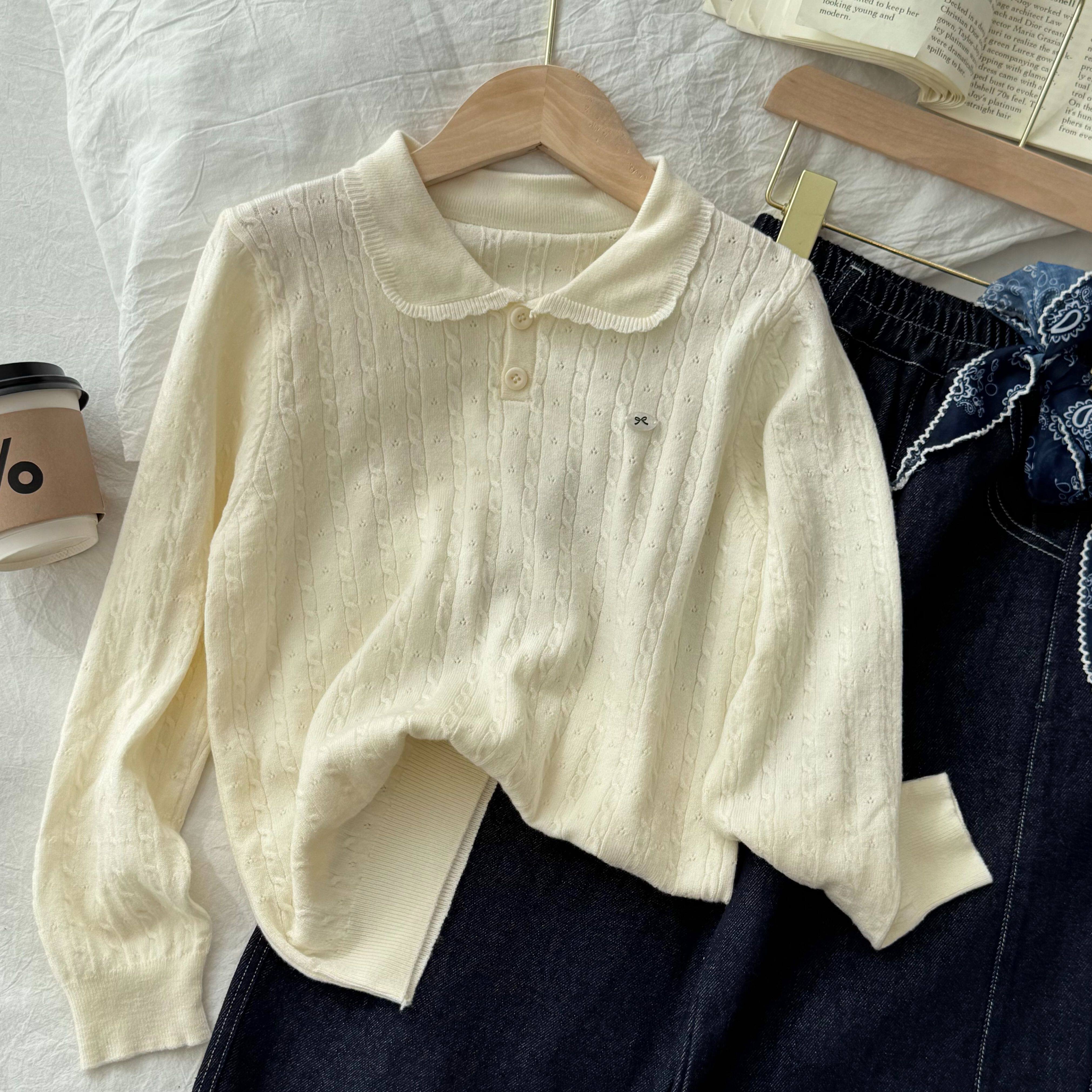 新款女童polo衫春秋季娃娃领针织衫儿童中大童毛衣学院风上衣