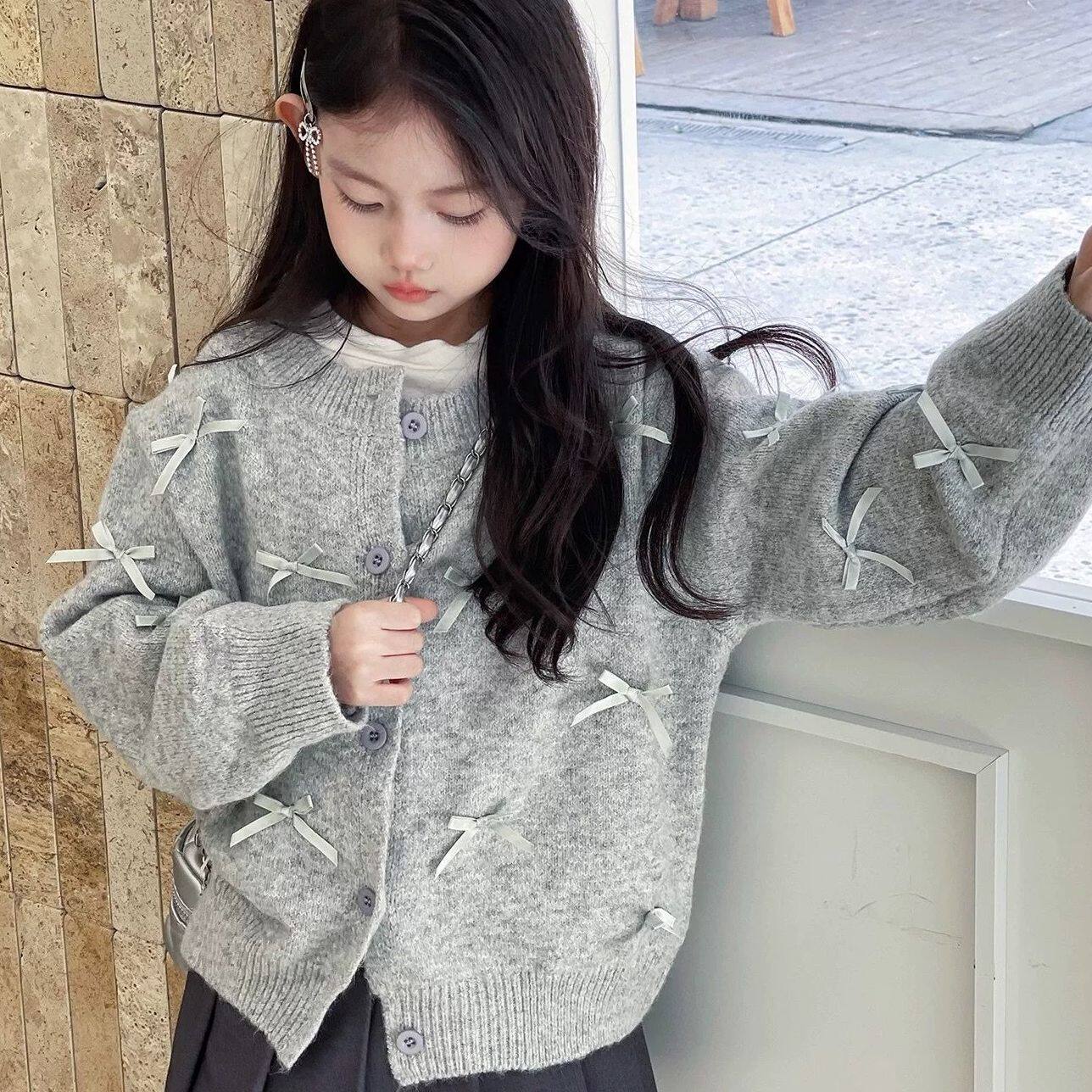 新款春季女童毛衣蝴蝶开衫秋装儿童时尚线衫韩版女孩针织外套洋气