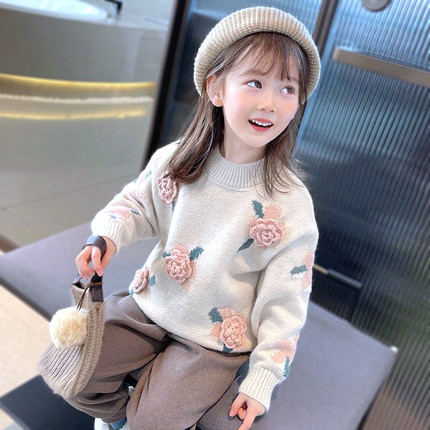 女童毛衣秋冬韩版洋气冬装儿童打底衫内搭加厚衣服洋气时髦针织衫