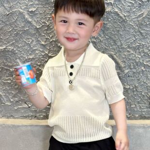 夏季儿童冰丝镂空短袖POLO衫针织时尚韩版休闲透气男童百搭新款