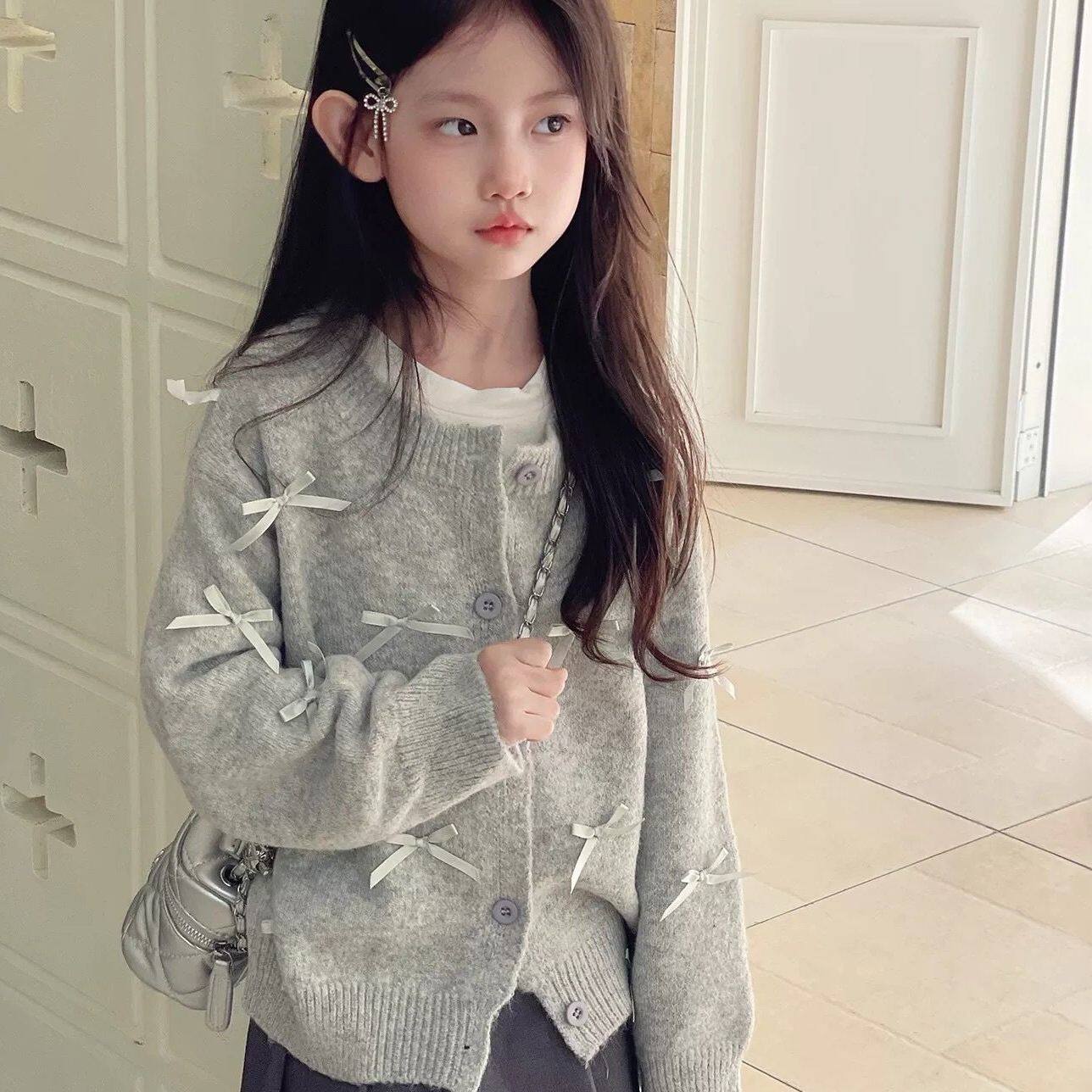 春季新款女童毛衣针织外套蝴蝶开衫秋装儿童时尚线衫韩版女孩洋气