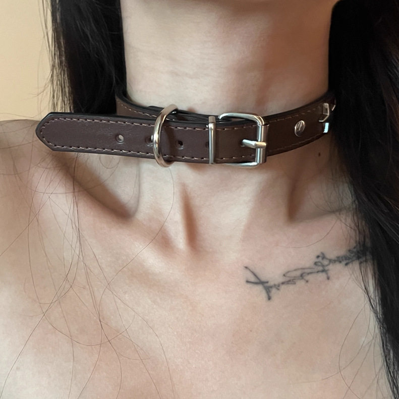 美拉德复古棕色星星choker皮质高街项圈y2k小众颈带
