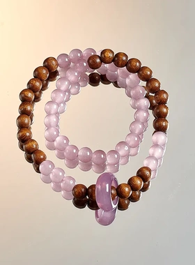 复古新中式叠戴流萤手链简约粉色串珠双层设计感闺蜜手串生日礼物