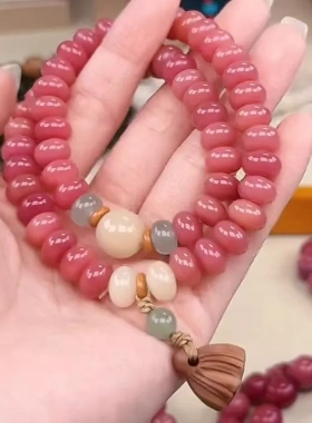 新款粉色禅意手串双圈算盘珠文玩手持女士款盘玩手链