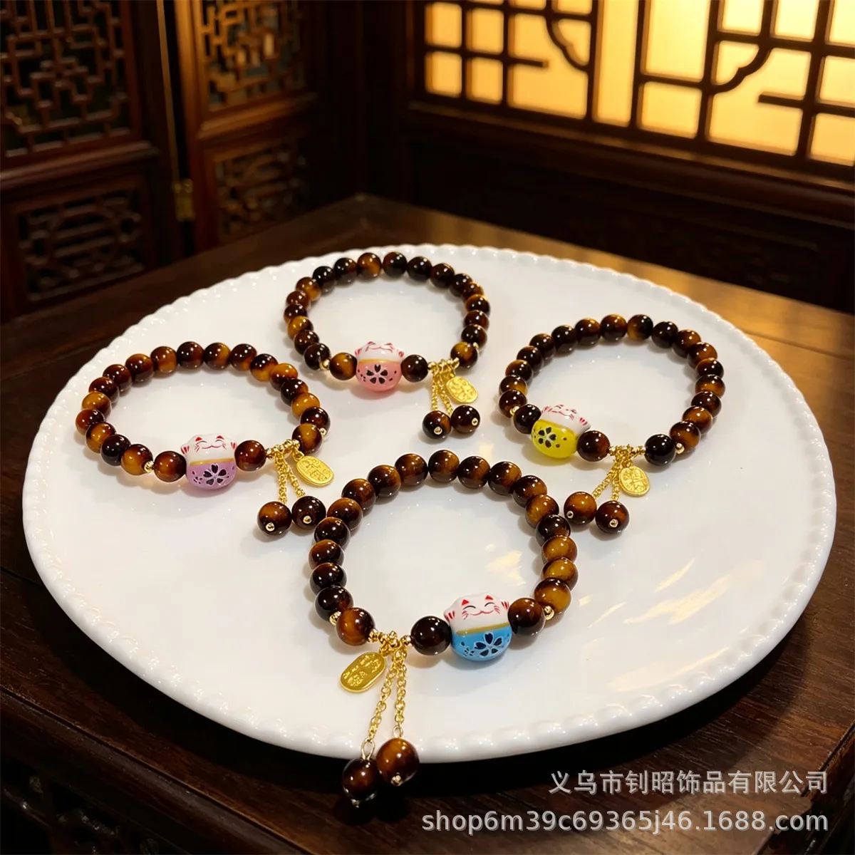 新中式陶瓷招财猫手串小众设计高级感手链饰品跨境工厂