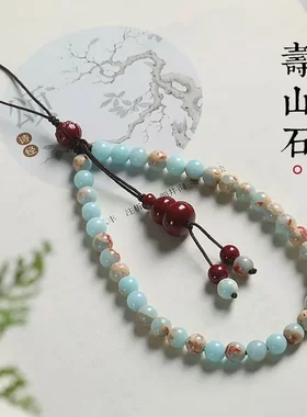寿山石手机链朱砂色葫芦中国风男女精致短款手腕防丢绳手机壳挂件