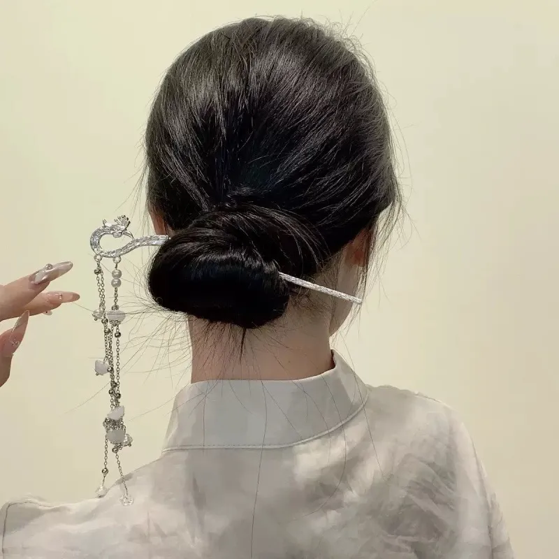 新中式古风凤凰流苏发簪女汉服旗袍珍珠流苏吊坠发钗复古气质发饰