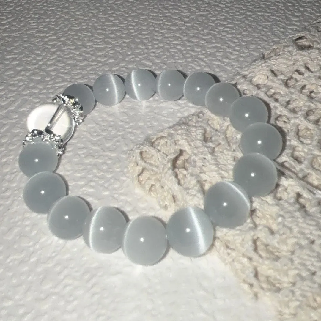 斯里兰卡天然白水晶猫眼石水晶手串手链奶油体蓝白光男女闺蜜礼物