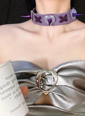 手工原创 紫色爱心铆钉项圈 CHOKER 亚文化小众设计