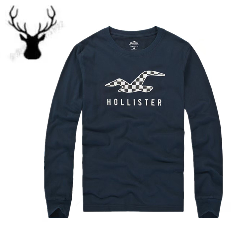 特价Hollister男士纯棉圆领长袖小海鸥纯色大码T恤AF休闲打底衫男
