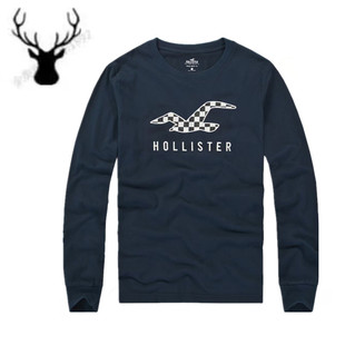 特价Hollister男士纯棉圆领长袖小海鸥纯色大码T恤AF休闲打底衫男